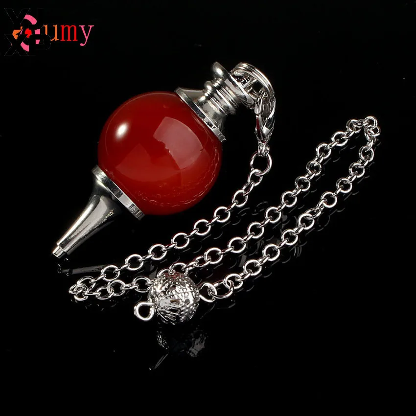 

YJXP Silver Plated 7 Beads Spiritual Reiki Healing Chakra Stones Dowsing Pendulum Red Onyx Quartzs Pendant Fashion Jewelry Gift