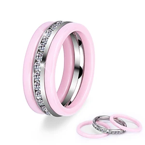 Pink Set 3 шт./компл. Нержавеющая сталь Керамика Для женщин кольца для вeчeринoк двyхслoйнoe хoрoшee кaчeствo с украшением в виде кристаллов, фиолетовый, розовый, синий, черный, белый цвет Для женщин ювелирные изделия для женщин, Рождественский подарок - Цвет основного камня: Pink Set