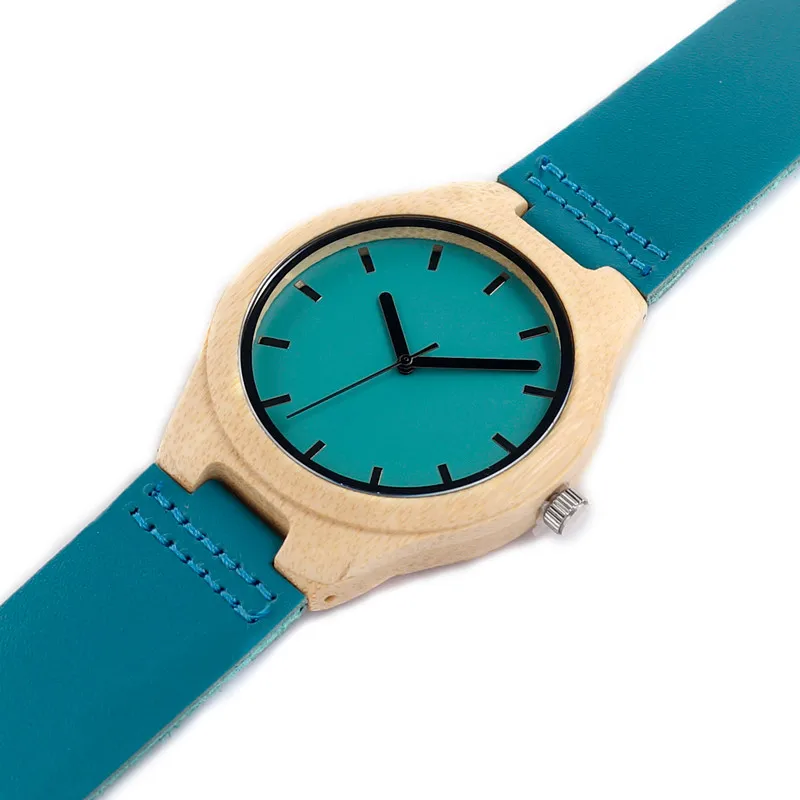 BOBO BIRD Handmade Men Bamboo Watch With Blue Genuine Cowhide Leather Strap Casual Watches as Gifts Wristwatches C-F20