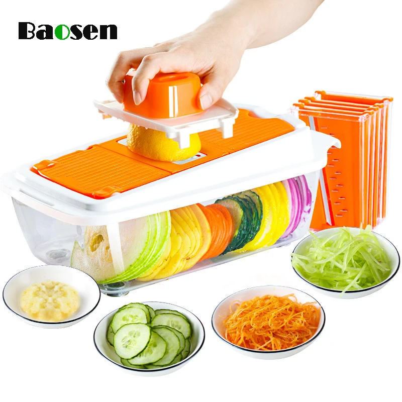 

Baosen Multi-Function Vegetable Chopper With 5 Steel Blade Potato Cutter Mandoline Slicer Fruit Vegetable Tools Kitchen Gadgets