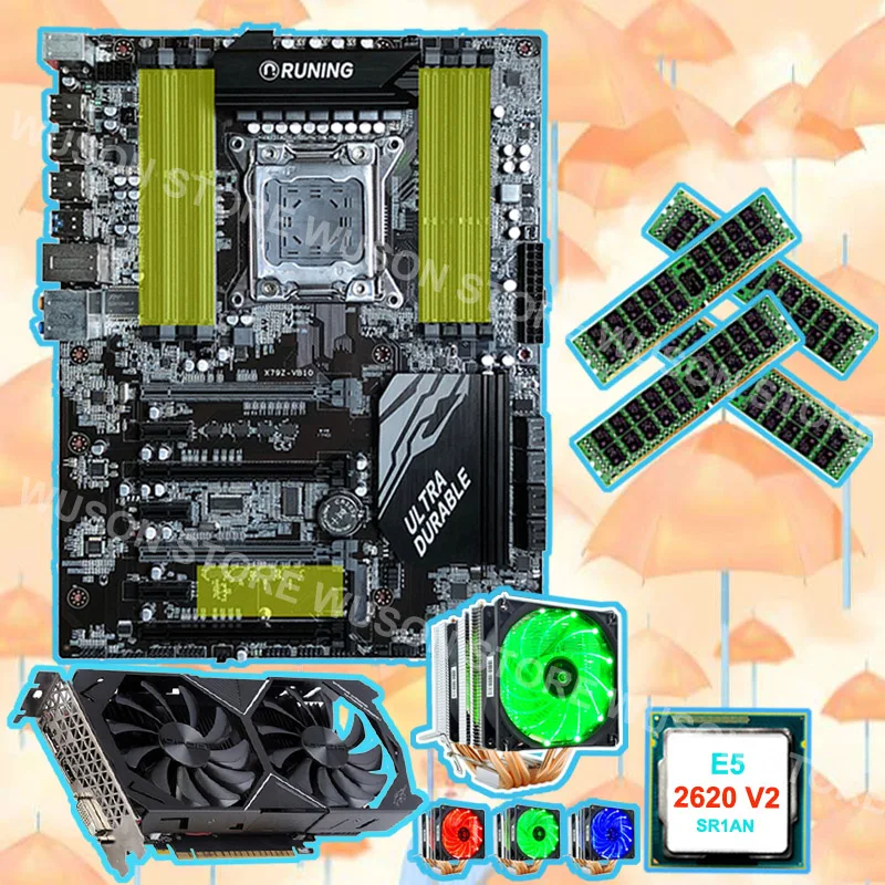 

Buy good brand Runing super X79 motherboard with CPU Xeon 2620 V2 2.1GHz with cooler RAM 4*16G 1600 RECC video card GTX1050TI 4G