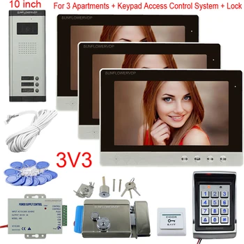 

For Intercom 3 Units 10" Color Indoor Monitor Video Intercom With Lock + Access Control System Rifd Password Unlock Video-Eye