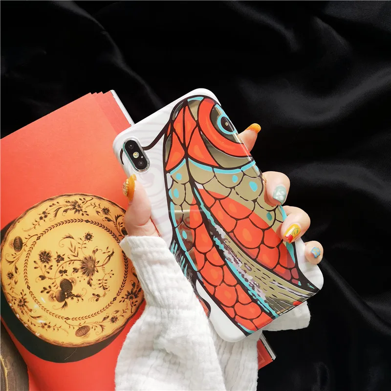 

Retro Ethnic style Crane Pattern Phone Case For iphone XS Max XR X 8plus 7 6s 6 Back Cover Fashion Art nting Glossy Soft Cases