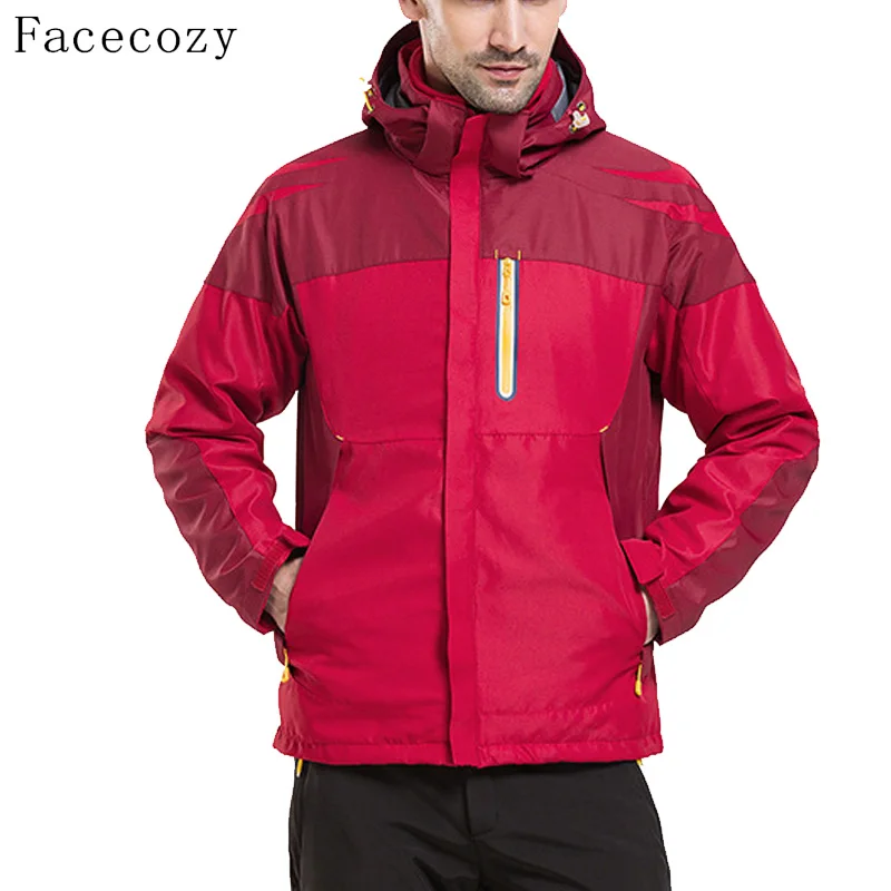 Facecozy для мужчин и женщин, зимняя ветрозащитная флисовая куртка, осенняя пара, 2 штуки, пэтчворк дизайн, плотное пальто для пеших прогулок - Цвет: men red
