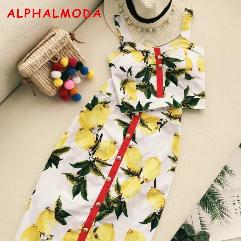 ALPHALMODA الصيف المرأة أزياء تنورة مجموعة الأناناس مطبوعة تانك الأعلى عالية الخصر خطوة تنورة الإناث العطل تنورة الدعاوى