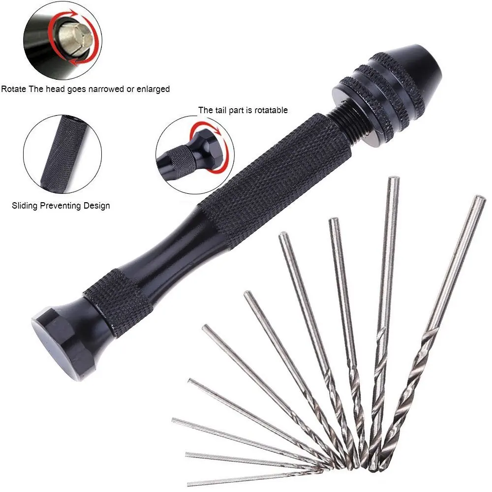 

Migiwata Aluminum Alloy Miniature Hand Tool Set with 1 Three-Jaw Chuck and Hex End Pin Vise and 10 Twist Drill Bits for Delicate