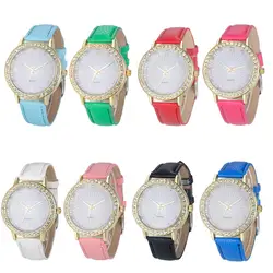 Часов Reloj Mujer хит продаж 2016 г. элегантный аналоговый спортивные PU Кожаный ремешок кварцевые наручные часы Топ luxury brand Для женщин Просмотрам