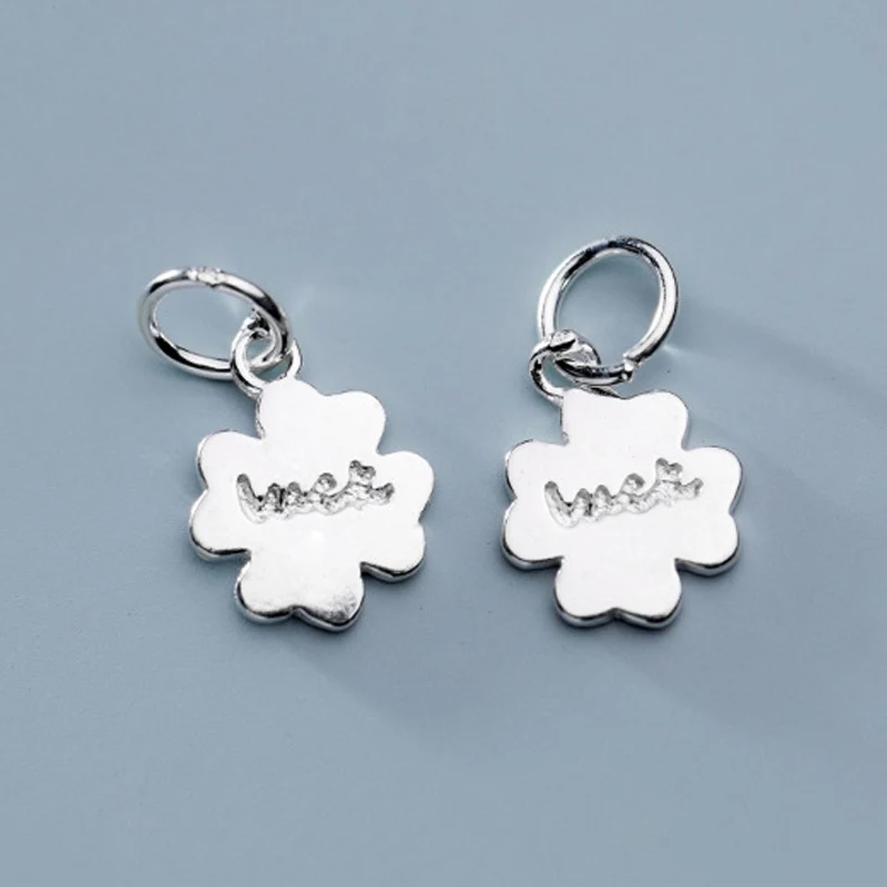 

925 Sterling Silver English Clover Dangle Charms luck Engraved Women Men Bracelets S925 Silver Pendants DIY Jewelry Findings