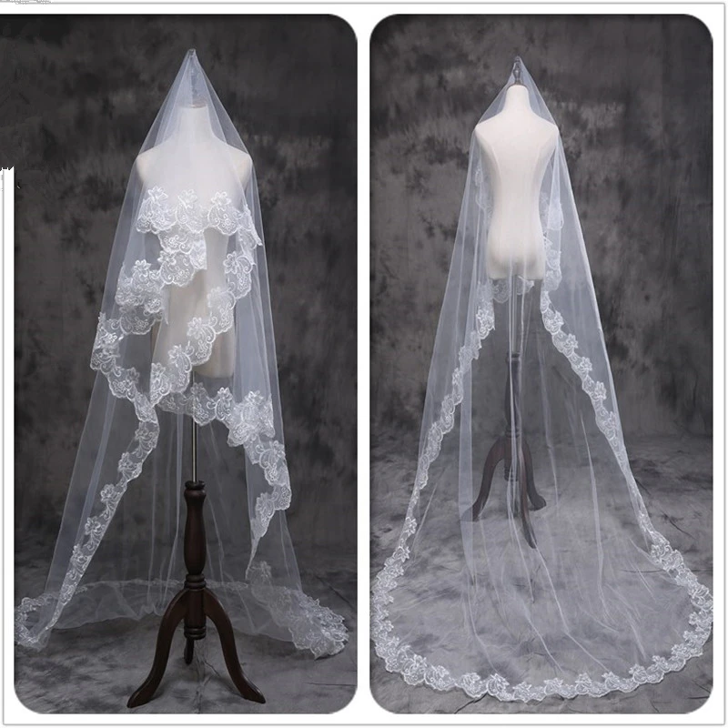 Walk Beside You Wedding Veils 3 m Lace Applique One Layer Accessoire Mariage Long Cathedral Bride Veils