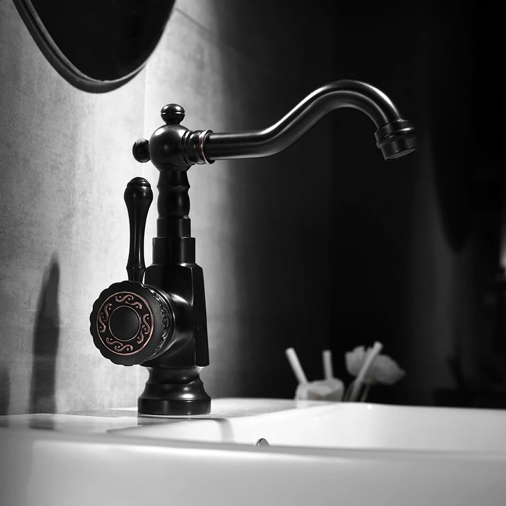 Basin Faucets Black Antique Painting Brass Bathroom Faucet Grifo Lavabo