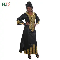 Черное Африканское платье для женщин 2018 Дашики африканские тюрбаны Базен Макси платье вышивка африканская одежда рубашка в африканском