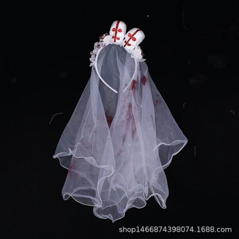 

Skull Decoration Mesh Stitching Bride Headband Novel Design Halloween mesh stitching headband Costume Accessory