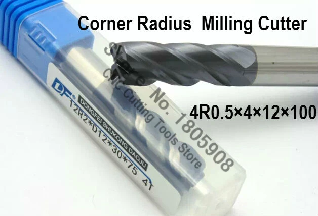 

1PCS 4R0.5*4*12*100 Long 4mm 4 flutes Cemented Carbide Corner Radius endmill CNC router bit alloy milling cutter tool