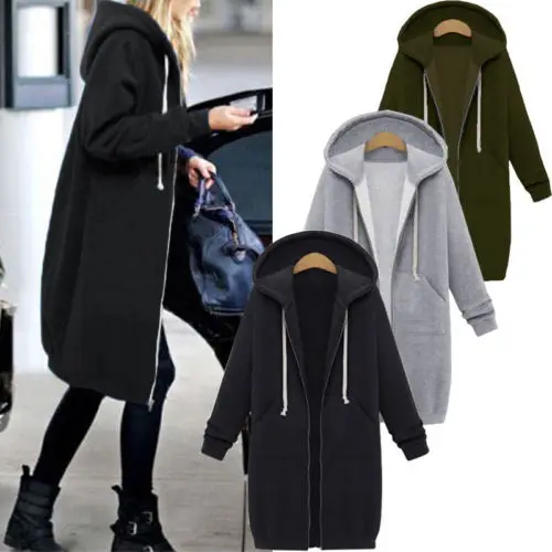 HOT Womens Warm Zipper Open Hoodies Sweatshirt Long Coat Jacket Tops Outwear HOT Womens Warm Zipper Open Hoodies Sweatshirt Long Coat Jacket Tops Outwear