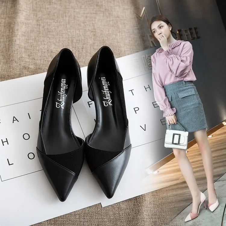 

Spring fashion fine with side air heels pointed wild nude two-sided stitching professional shoes women