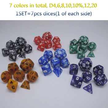 

7pc/bag High Quality Multi-Sided Dice With Pearlized Effect D4,6,8,10,12,20,30 dice set,RPG Dungeons and Dragons Board Game Dice