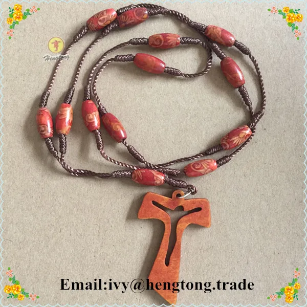 Freeship wholesale cheap ovel wooden bead religious rosary, rope & cord knotted catholic rosary