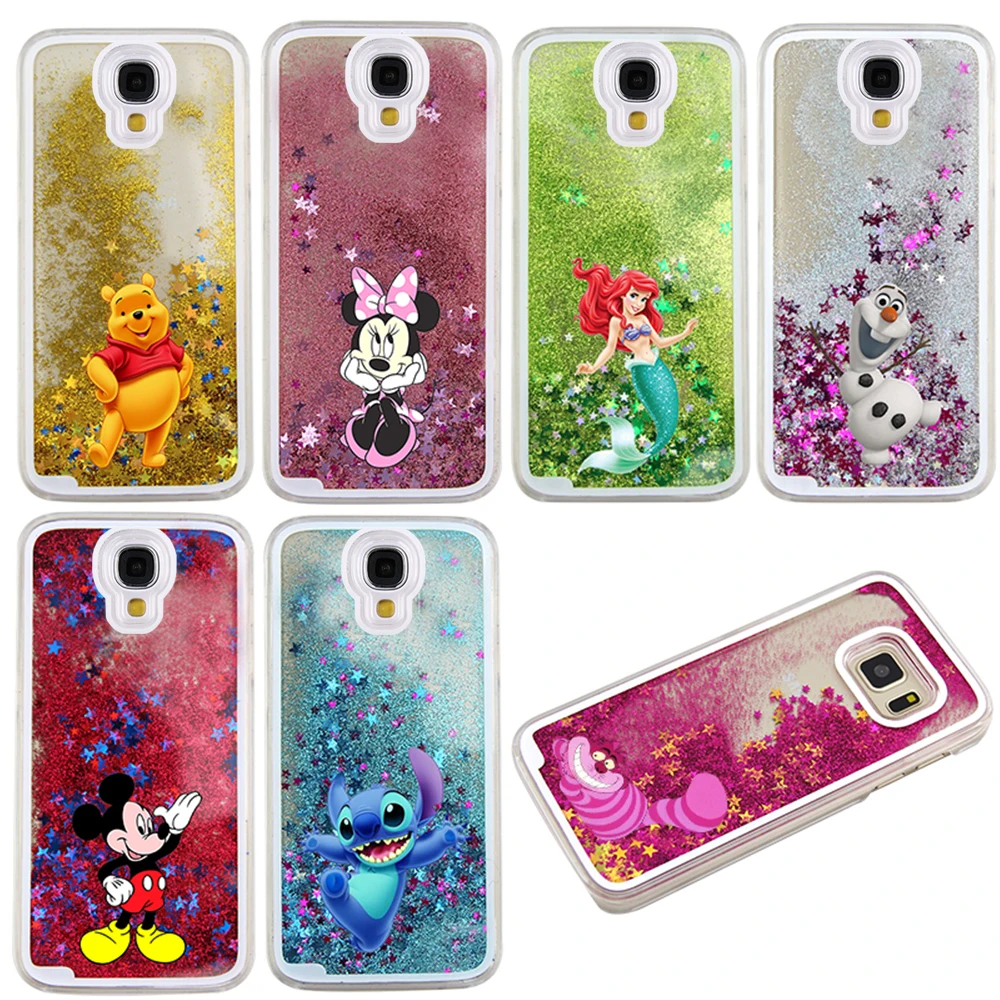 

Newest Hot Cute Cartoon Characters Five-pointed Glitter Star Liquid Transparent Back Hard Cover Case for Samsung Galaxy S4 i9500