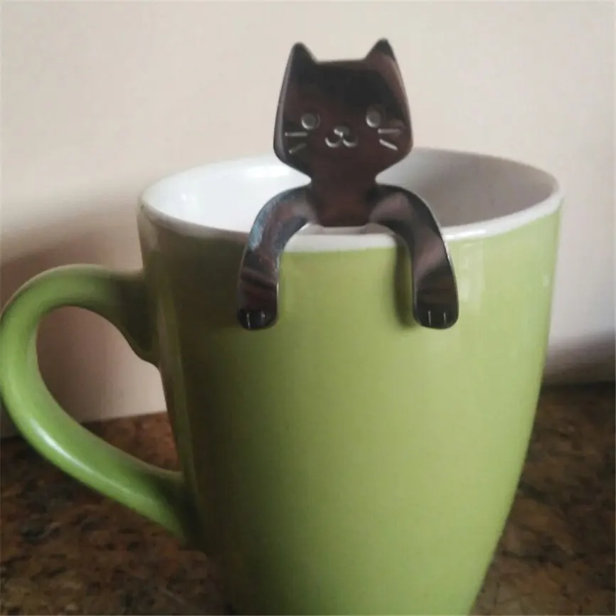 

Cat Spoon Long Handle Spoons Flatware Coffee Stainless Steel Drinking Tools Cup Accessories Scoops Creative Coffee Spoon Oct#3