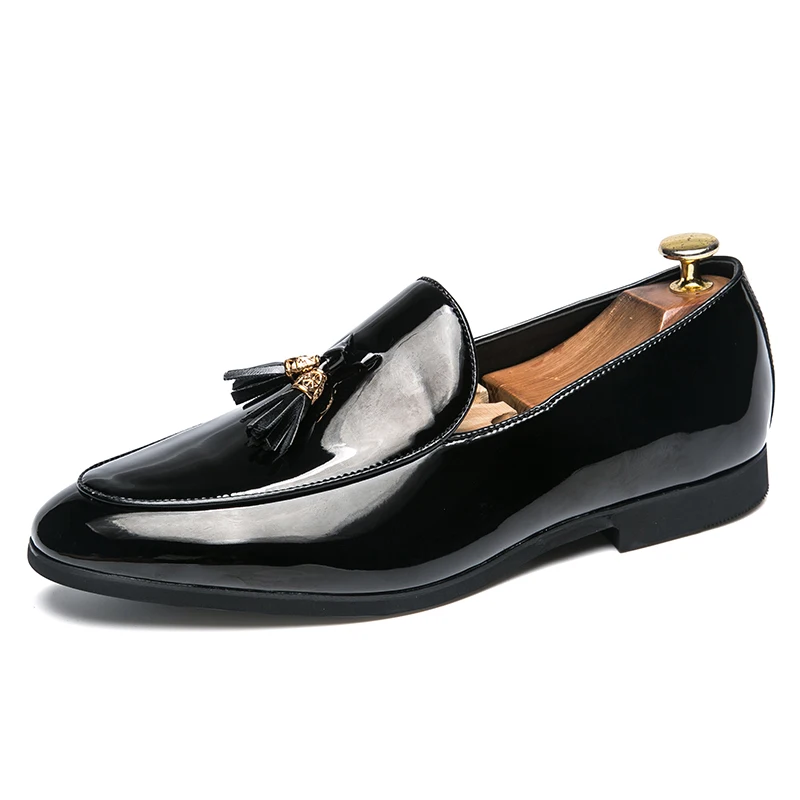 tassel patent leather shoes men luxury brand buisness flats glossy dress male footwear work office designer oxford shoes for men (1)