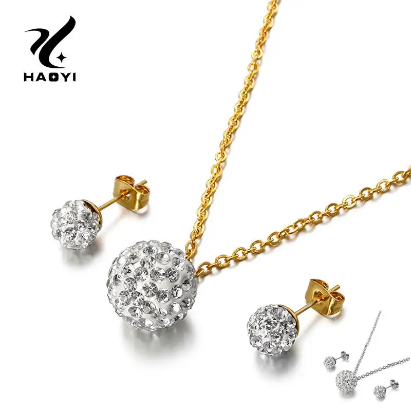 Stainless Steel Round With Zircon Necklace Earring Sets For Women Fashion Personalized Madam Jewelry Sliver/Gold |