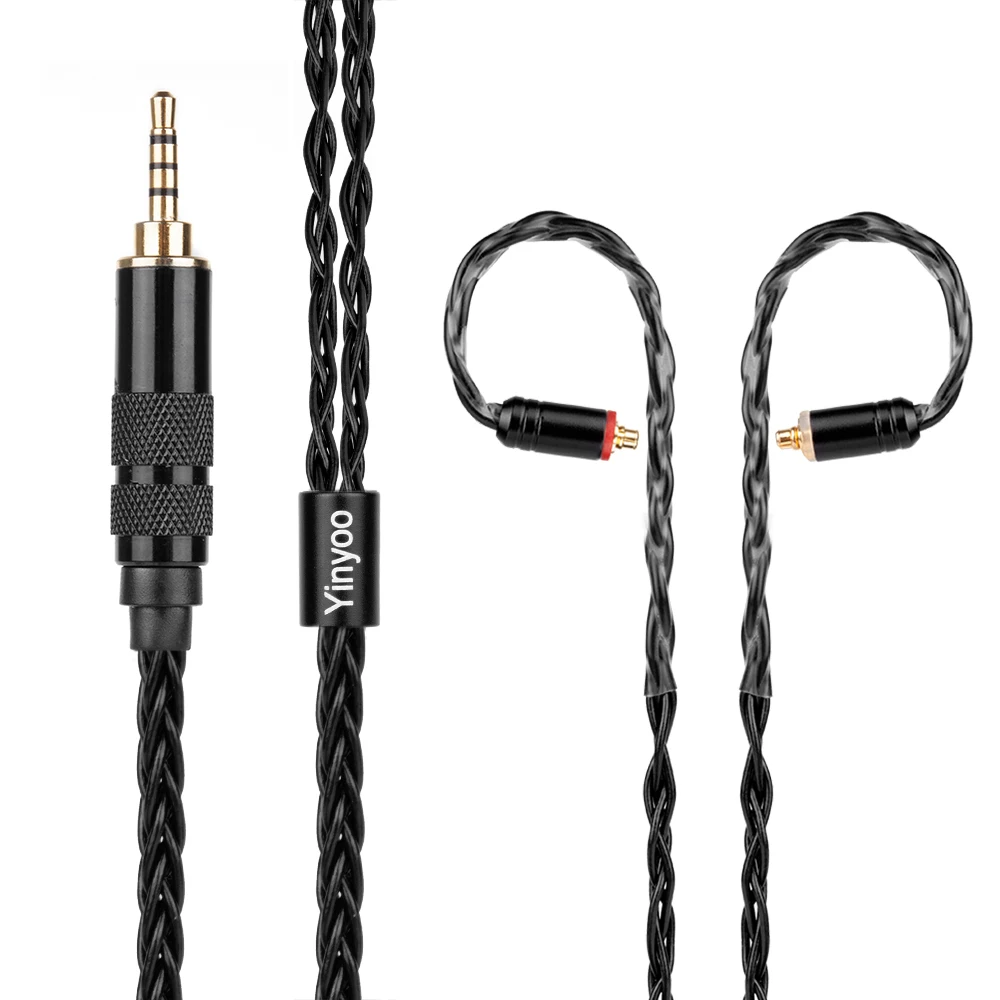 Yinyoo H3 H5 8 Core Upgraded Silver Plated Black Cable 3.5/2.5/4.4mm Earphone Cable With MMCX/2Pin For KZ ZST/ZS10/ZS6 TRN CCA
