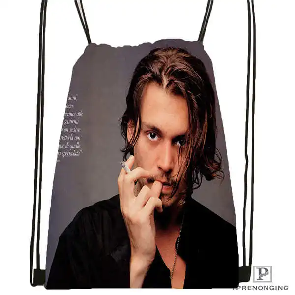Custom johnny depp 01 Drawstring Backpack Bag Cute Daypack Kids Satchel Black Back 31x40cm 180611 03