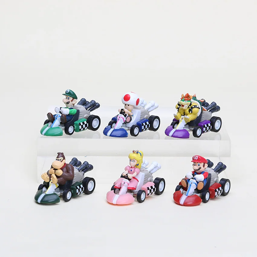 10 комплектов Super Mario Bros Kart Вытяните назад цифры, игровые фигурки, модель Супер Марио и Луиджи Йоши bowser персик гриб 6 шт./компл