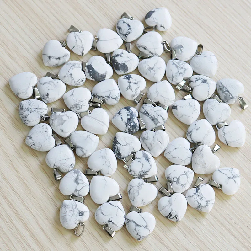 

Wholesale charms natural white line loose stone love heart stone beads pendants 20mm for necklace jewelry making woman