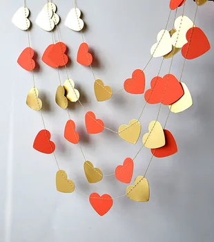 

Wedding decorations, Gold & coral heart garland, Bridal shower decorations, Gold wedding, Valentine decor, Paper garland,