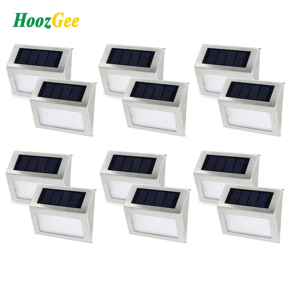 Goedkoop HoozGee Solar Stap Lamp Draadloze Waterdichte Beveiliging Stairway Wall Path Outdoor Tuin Licht 3 LED Stair Deck voor Home Decor