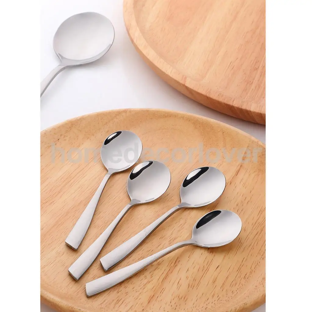 Stainless Steel Dinner Spoons Round Spoon Use for Home Kitchen Restaurant Cafe Tea Ice Cream Soup Spoon 11/ 12/ 15/ 18cm Select