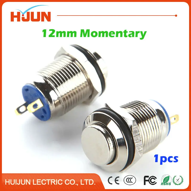 1pcs 12mm Waterproof Momentary High Round Stainless Steel Metal Push Button Switch Car Start Horn Speaker Bell Automatic Reset