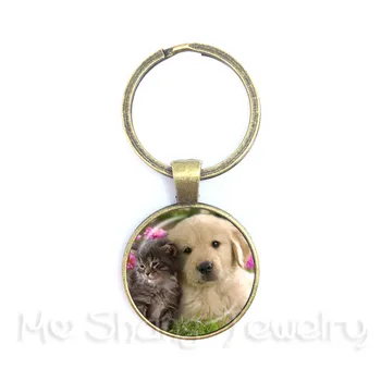 

lovely Puppy And Cat KeyChain Glass Dome Animal Handmade Keyring Creative Gift Personalized Customize Your Beloved Pet