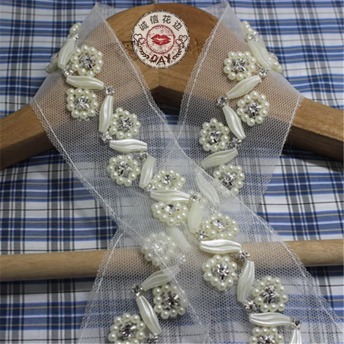 Free shipping 1yards 2cm beaded jewel decoration lace trim vintage mesh Free shipping 1yards 2cm beaded jewel decoration lace trim vintage mesh