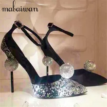 Fashion Crystal Ball Spring Thin High Heels Ankle Strap Women Pumps Red Wedding Dress Shoes Woman Stiletto Cinderella Shoe