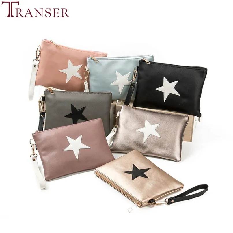 Transer Новая модная роскошная кожаная женская сумка-конверт со звездами, кошелек на молнии для монет, кошелек, держатель для карт, сумочка для девочек A11 30