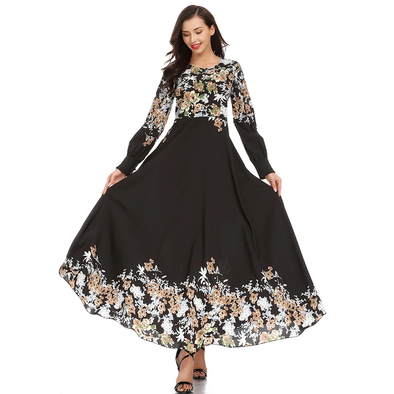 

New Chiffon Abaya Dubai Gowns Muslim Dress Women Summer Elegant Printing Causal Long Dress Middle East Arab Islamic Clothing