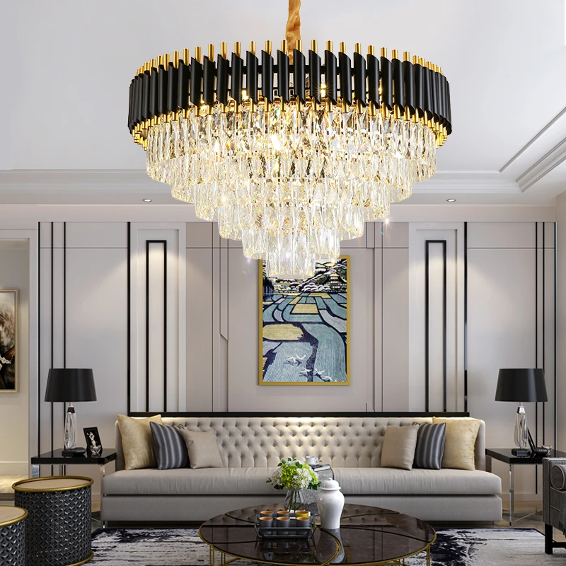 

IRALAN Crystal Chandelier Elegant Luxurious design for living room Lustre Pendant Ceiling Fixtures three colors changeable