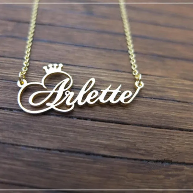 Personalized Name Crown Necklace Handmade Customized Cursive Font