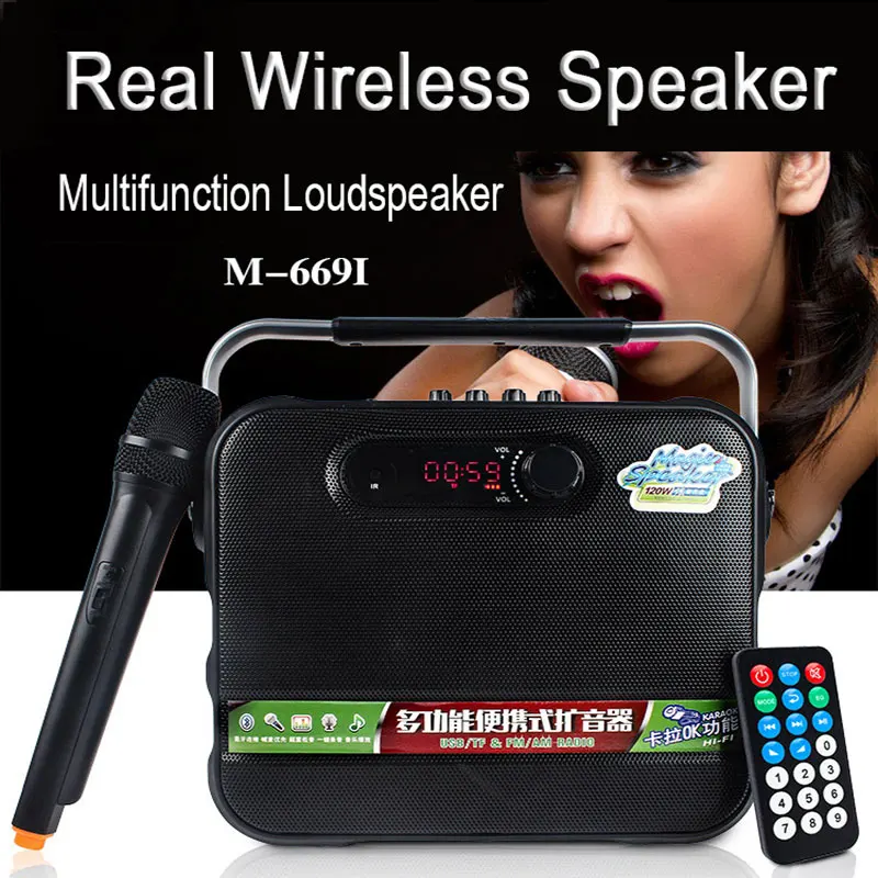 

Multifunction HIFI Portable Megaphone Wireless Loundspeaker with bluetooth U disk FM Microphones amplifier for Tour Guide stage