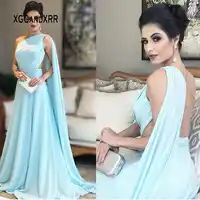 Elegant Light Blue Chiffon Evening Dresses 2019 One Shoulder Long Formal Party Dress Evening Gown vestido de festa Plus Size