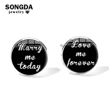 

SONGDA 2019 Wedding Cufflinks for Men Romantic Simple Design Groom Groomsmen Black Cuff Link Good Husband Shirt Button Wearable