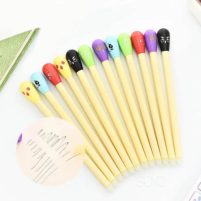 

6pcs/pack Erasable Pen Kawaii Stationery Creative Match Design Gel Pen Set School Supplies , 0.5mm, Grey-black and Blue Ink