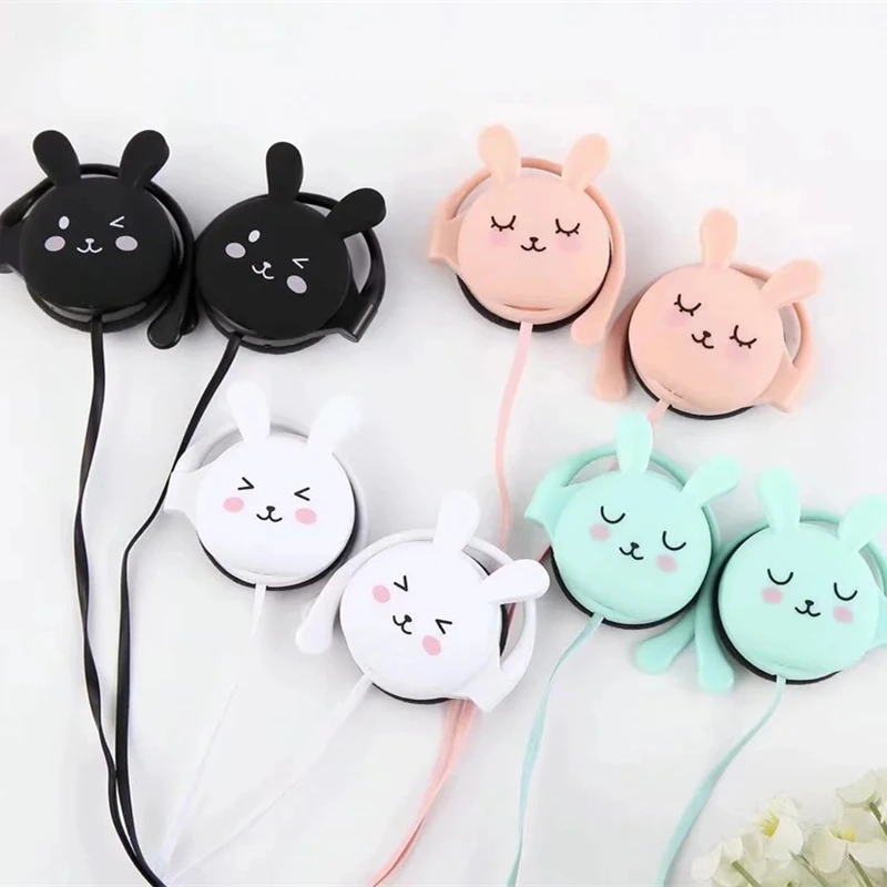 

Cute Rabbit Cartoon Stereo Earphone Wired Headphone with mic 3.5mm Ear-hook Sports Headset for Girls Kids Mobile Phone Gift Mp3