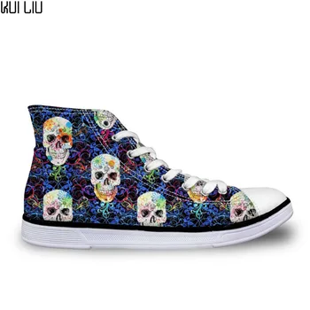 

Cool Punk Skull Printed Women's High-top Canvas Shoes Breathable Casual Lace-up Vulcanized Shoes girls High Top Sneakers