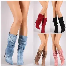 Сезон осень-зима; Новинка; Обувь на высоком каблуке; соблазнительные женские туфли на шпильке с острым носком Дамская обувь модные ботинки до середины икры ботинки размера плюс botas mujer