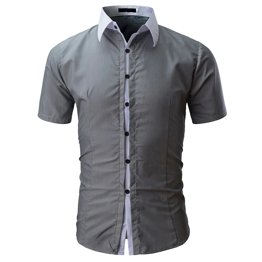 MUQGEW, мужская рубашка с коротким рукавом, приталенная, высокое качество, рубашка camisa masculin, модная, однотонная, мужская, повседневная, с коротким рукавом, рубашка# Y4 - Цвет: Серый