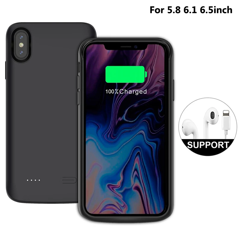 Goedkoop 6000 mah Voor iphone X Voor iphone Xs Xr XS Max Batterij Case Externe Lader Pack Power Bank Backup shell Ondersteuning bedrade headset