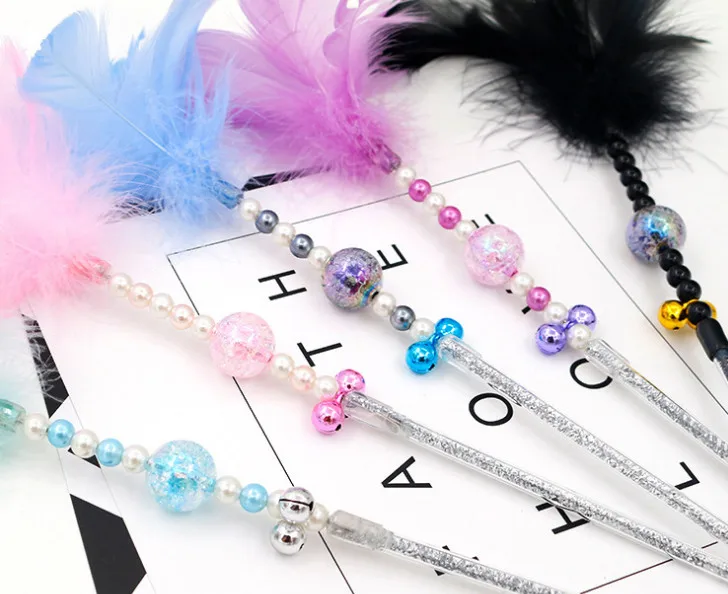 usd1.65/pc pet cat kitten toys playing toys cat teaser fishing pole rod sticks feather 20pcs/lot